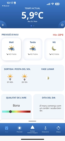 Informació mostrada de manera clara i intuïtiva, meteorologia mostrada per estacions i actualitzada instantàniament. 