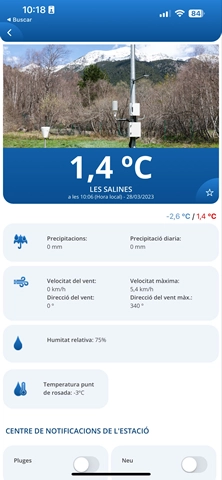 Notificacions personalitzades seleccionant estació meteorològica i avís de pluja, de neu, de vent... 